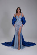 Women's luxury Spaghetti Strap Crystal Beaded Mermaid Maxi Evening Dress BY KONFIDENTIAL KOUTURE