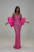 Women's Spaghetti Strap CRYSTAL Beaded Mermaid Maxi Evening Dress BY KONFIDENTIAL KOUTURE 