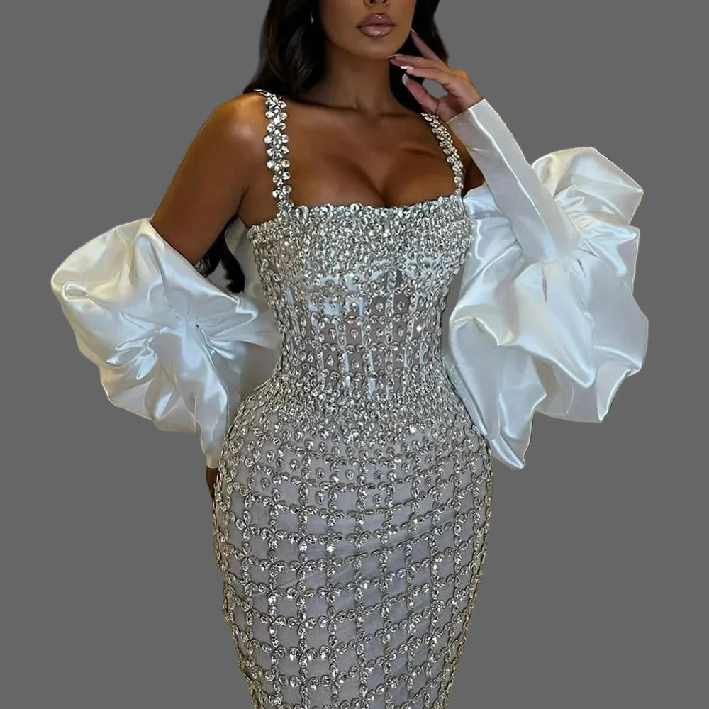 Women's Spaghetti Strap Beaded Mermaid Maxi Evening Dress KONFIDENTIAL KOUTURE 