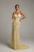 Yellow Strapless Lace Mermaid Maxi High-End Evening Dress BY KONFIDENTIAL KOUTURE