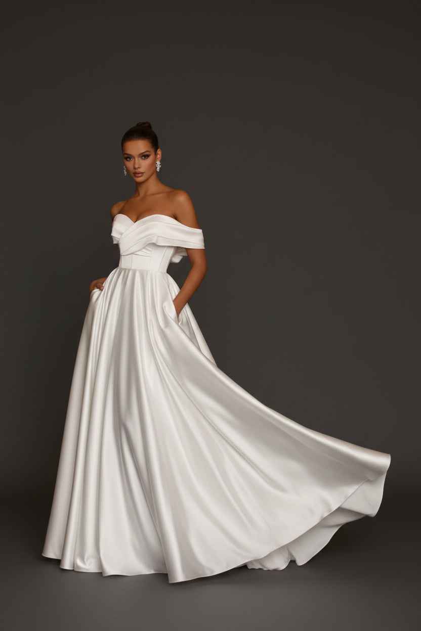 Off-the-Shoulder Satin A-Line Wedding Dress