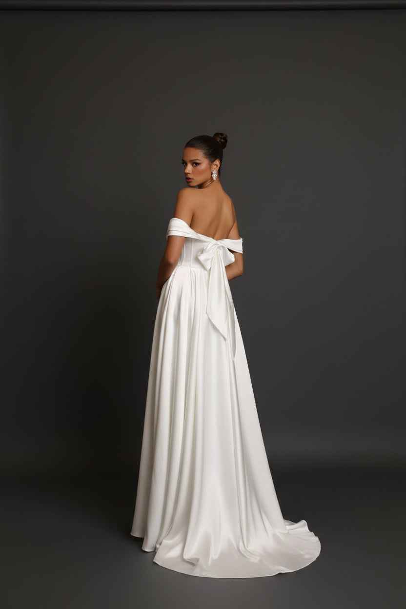 Off-the-Shoulder Satin A-Line Wedding Dress