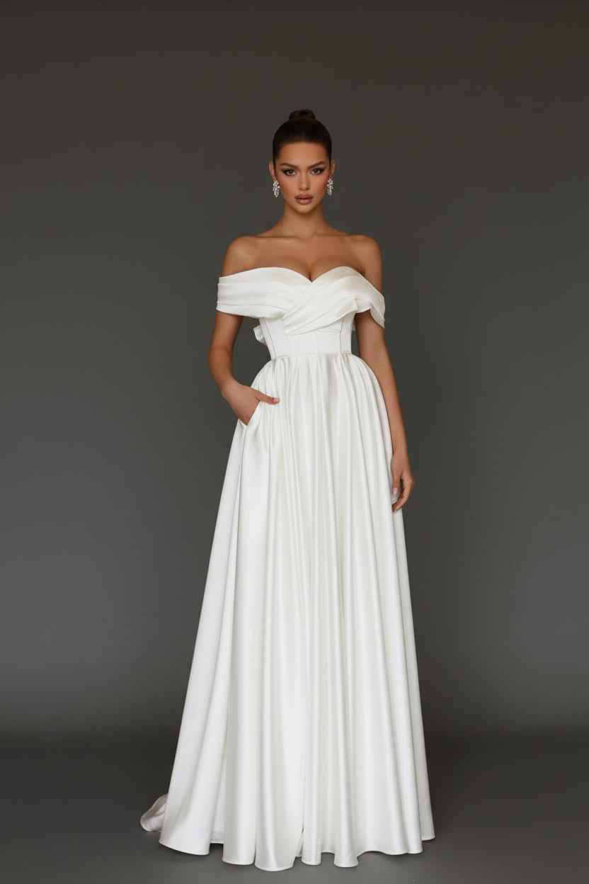 Off-the-Shoulder Satin A-Line Wedding Dress