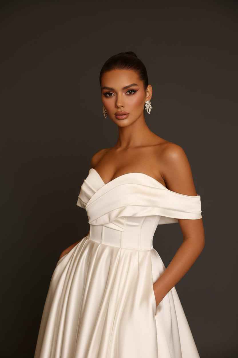 Off-the-Shoulder Satin A-Line Wedding Dress