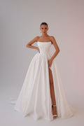 Strapless A-Line Satin Formal Wedding Ball Gown Dress | Konfidential Kouture 