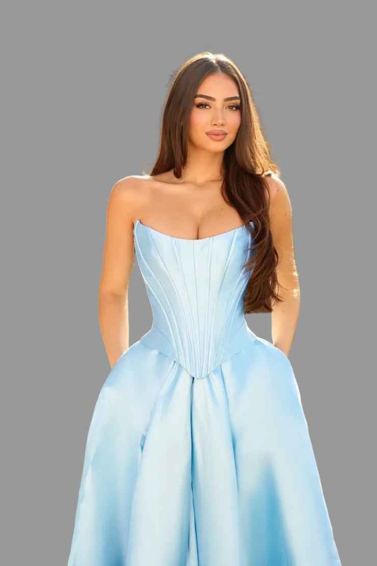 Strapless Floor-Length Mikado Corset Formal Gown by Tina Holly
