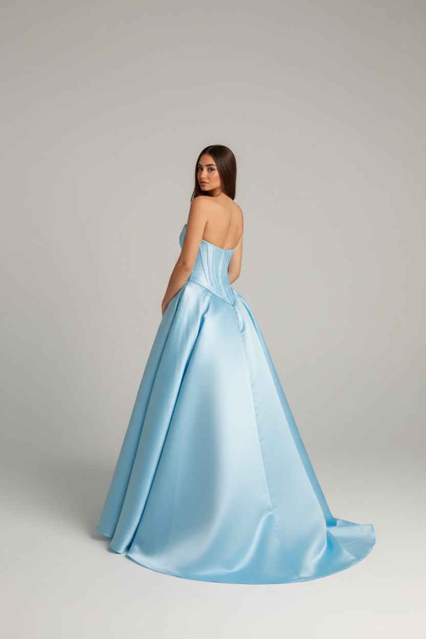 Strapless Floor-Length Mikado Corset Formal Gown by Tina Holly