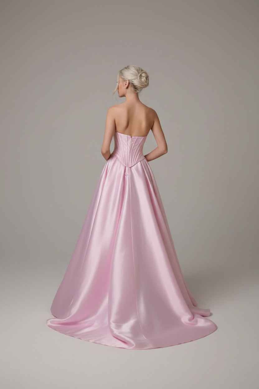 Strapless Floor-Length Mikado Corset Formal Gown by Tina Holly