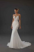 Long 3D Floral Applique Mermaid Wedding Dress