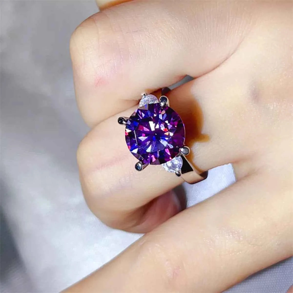 5 Carat Heliotrope Purple Moissanite Diamond Ring