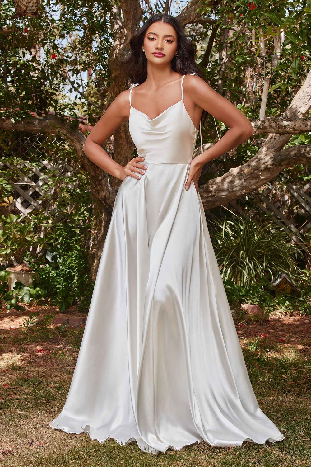Cowl Neck Floor-Length Satin Formal A-Line | BD104W