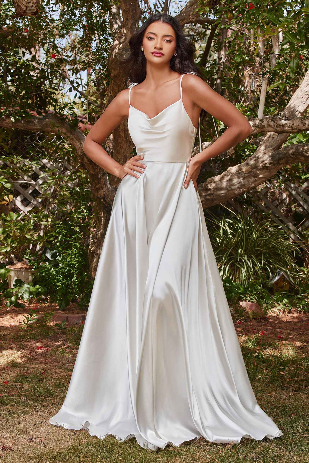 Cowl Neck Floor-Length Satin Formal A-Line | BD104W