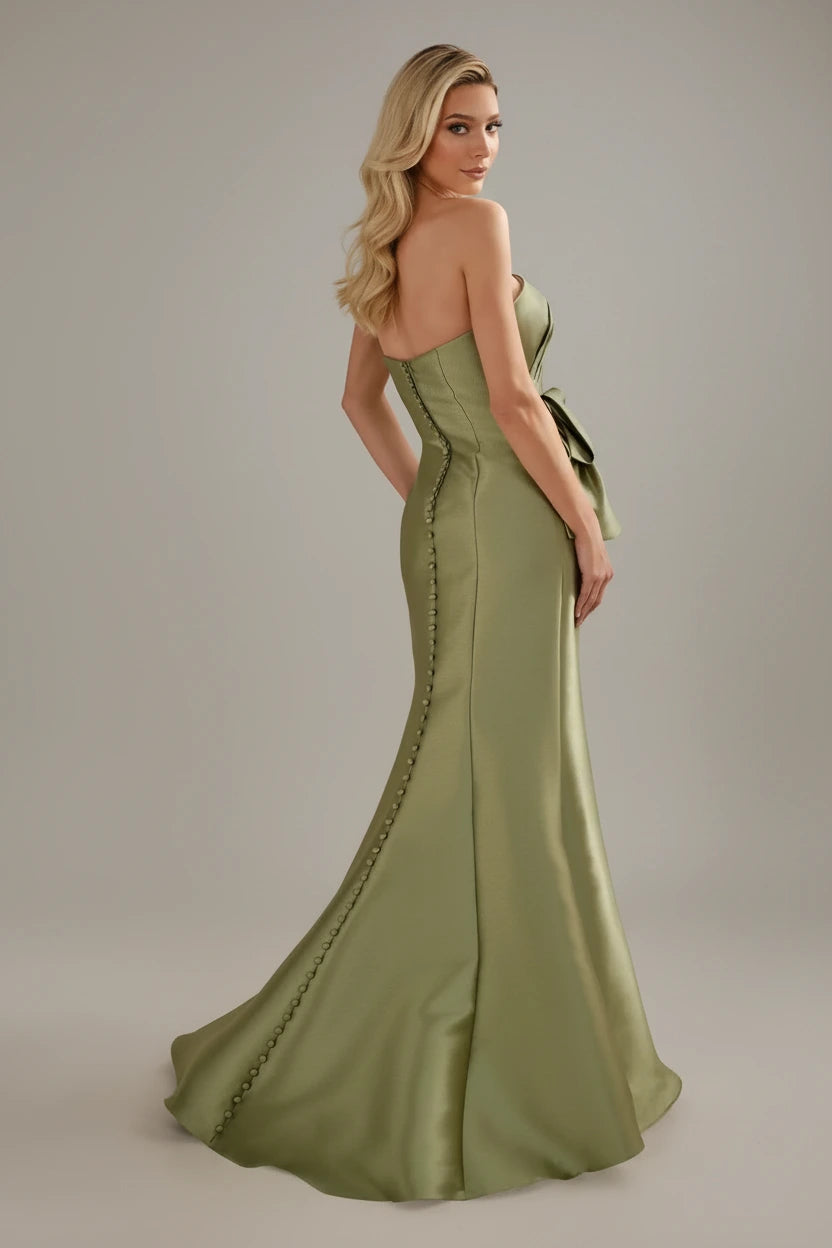 Cameron Blake Long Mermaid Formal Pleated Evening Gown in apple green BY KONFIDENTIAL KOUTURE