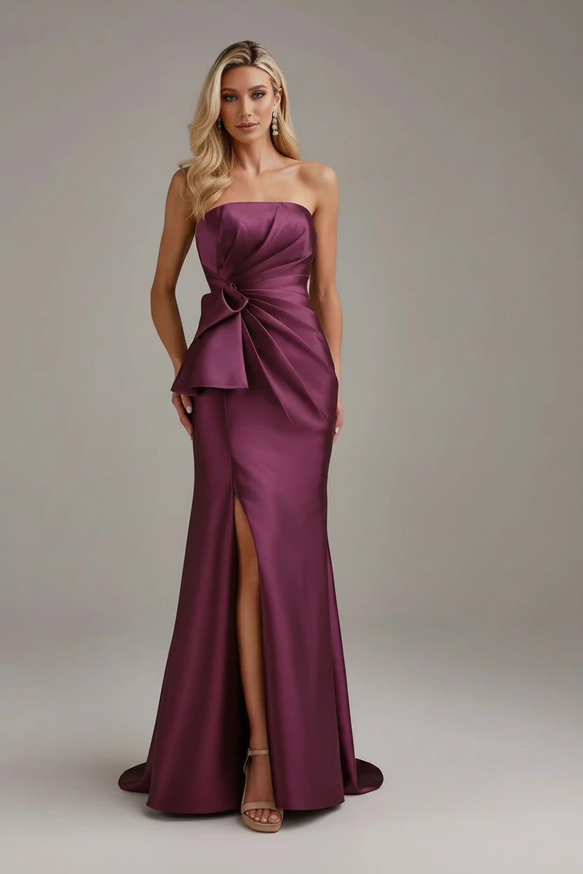 Cameron Blake Long Mermaid Formal Pleated Evening Gown in Aubergine BY KONFIDENTIAL KOUTURE
