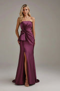 Cameron Blake Long Mermaid Formal Pleated Evening Gown in Aubergine BY KONFIDENTIAL KOUTURE
