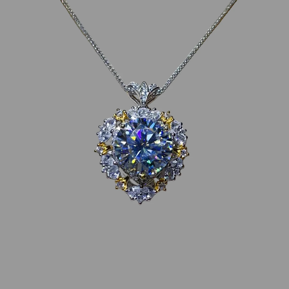 Diamond necklace on a light gray background