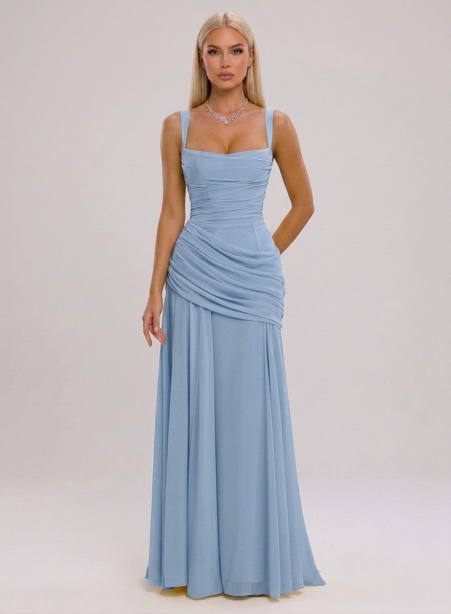 Women's Halter Sleeveless Pleated Maxi Evening Dress
