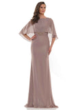 Cape Sleeve Chiffon Mother of the Bride Dress