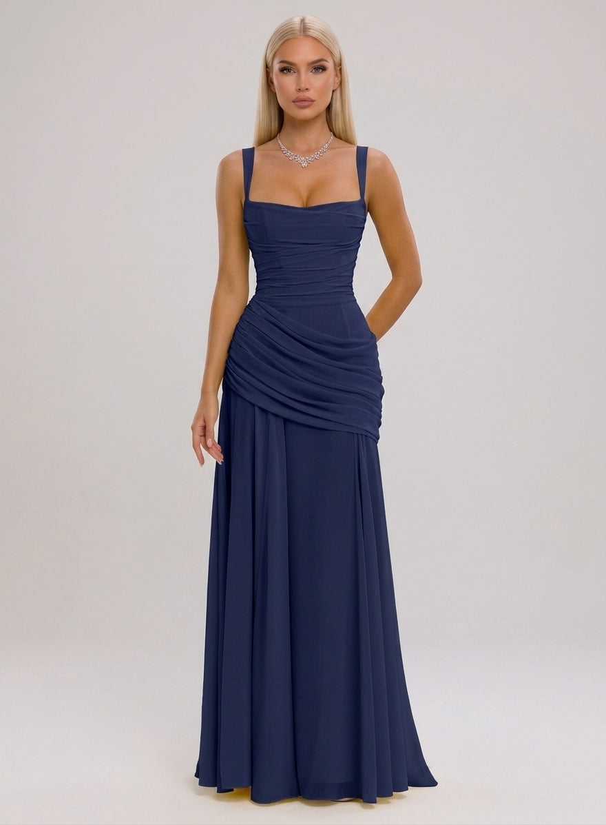 Women's Halter Sleeveless Pleated Maxi Evening Dress