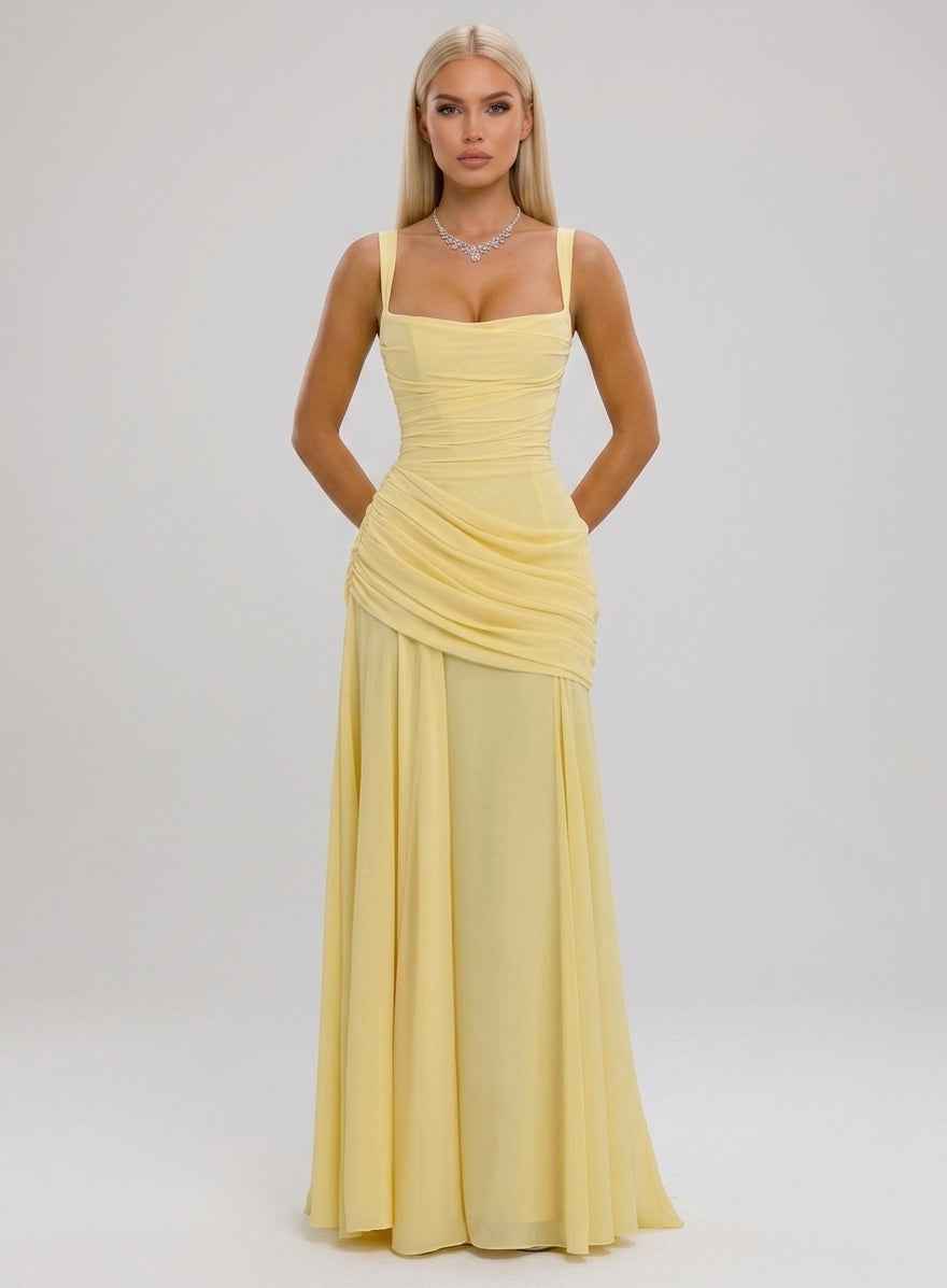 Women's Halter Sleeveless Pleated Maxi Evening Dress