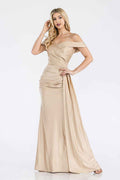 Champagne Off-the-Shoulder Floor-Length Bridesmaid Dress