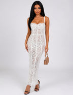 Women's Halter Sleeveless Lace Floor-Length Evening Dress