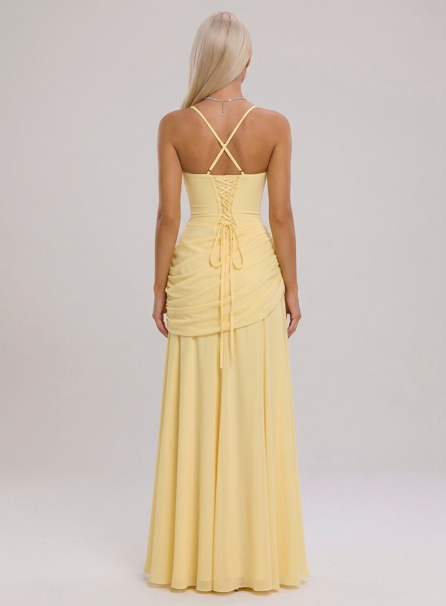 Women's Halter Sleeveless Pleated Maxi Evening Dress